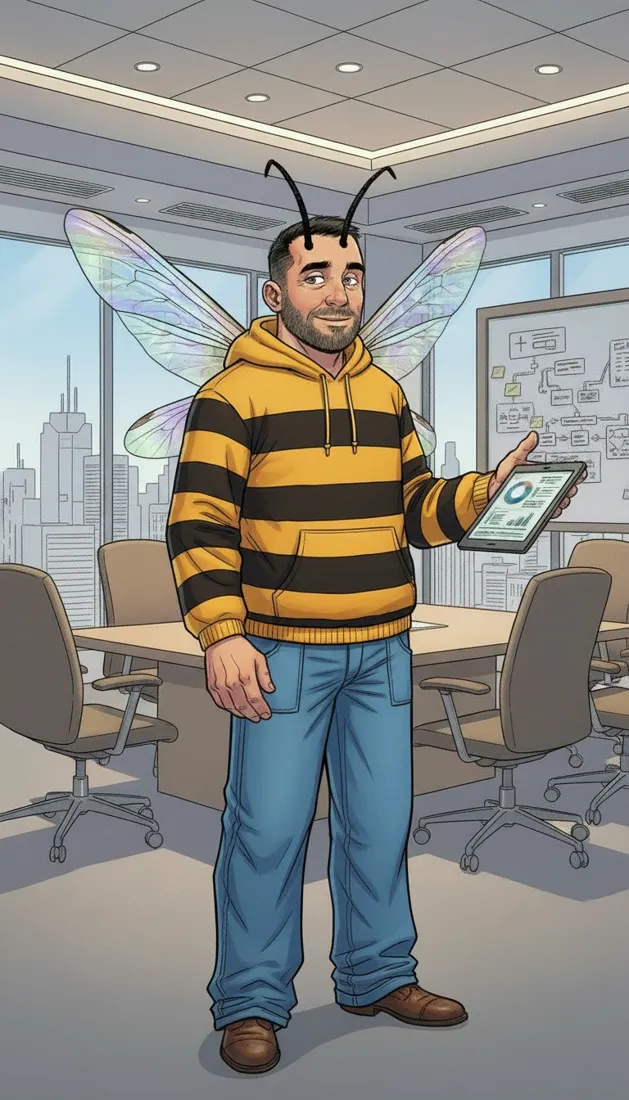 David en tenue de la ruche